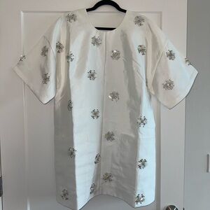 Anthropologie White Mini Dress with Silver Embellishments